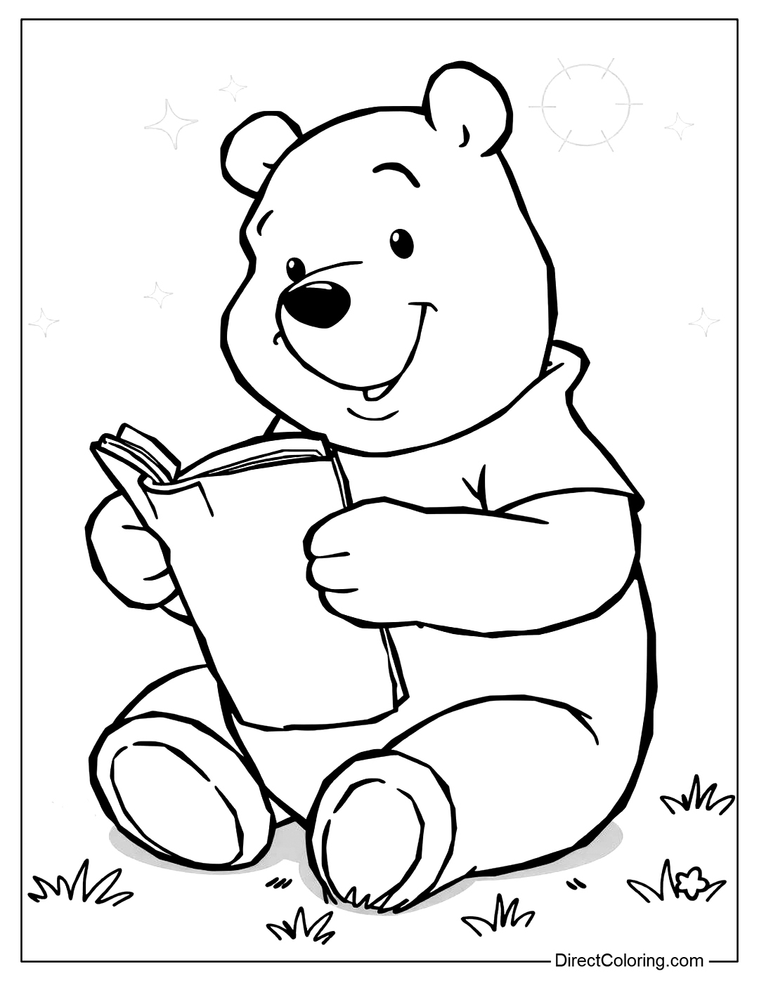 Coloring Page Winnie The Pooh Reading Book